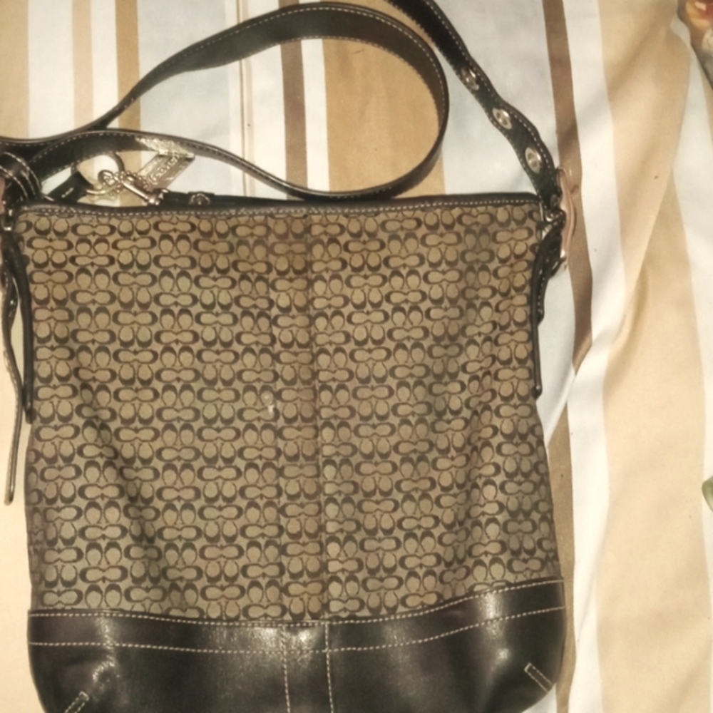 Coach Shoulder Convertible Duffle Slim Black C Canvas & a Leather Bag F10417